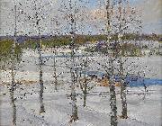 Anton Genberg Winter landscape of Norrland with birch trees oil